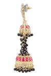 Moh-Maya By Disha Khatri_Black Beads, Stones, Zari, Gota Patti Gold Kundan Studded Floral Jhumkas _at_Aza_Fashions