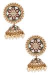 Buy_Moh-Maya By Disha Khatri_Gold Plated Diamonds, Metallic Thread Round Top Meenakari Jhumkas _at_Aza_Fashions