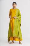 Buy_Pinki Sinha_Yellow Raw Silk Handwoven Banarasi Kurta Palazzo Set_at_Aza_Fashions