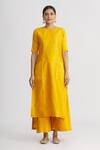 Buy_Pinki Sinha_Yellow Raw Silk Handwoven Banarasi Kurta Palazzo Set_Online_at_Aza_Fashions