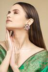 Shop_Our Purple Studio_Gold Plated Kundan Meenakari Floral Studs _at_Aza_Fashions