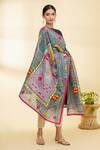 Shop_Samyukta Singhania_Blue Cotton Phulkari Dupatta_at_Aza_Fashions