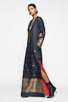 Shop_Payal Khandwala_Black Silk Handwoven Plunge V Neck Slit Maxi Dress  _Online_at_Aza_Fashions