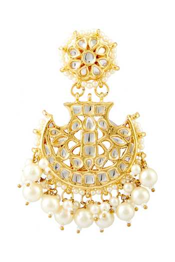 Shop_Just Shradhas_Gold Plated Floral Kundan Chandbalis With Pearl Drops _Online_at_Aza_Fashions