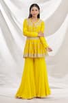 Buy_Aksh_Yellow Chanderi Embroidered Floral Motifs Round Peplum And Gharara Set _at_Aza_Fashions