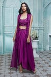 Buy_Ariyana Couture_Purple Jacket Striped Cape And Draped Skirt Set_at_Aza_Fashions