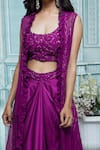 Shop_Ariyana Couture_Purple Jacket Striped Cape And Draped Skirt Set_at_Aza_Fashions
