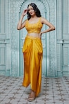 Shop_Aariyana Couture_Gold Jacket Viscose Georgette Embroidered Ruffle And Draped Skirt Set _at_Aza_Fashions