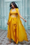 Buy_Aariyana Couture_Gold Jacket Viscose Georgette Embroidered Ruffle And Draped Skirt Set _Online_at_Aza_Fashions