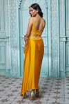 Aariyana Couture_Gold Jacket Viscose Georgette Embroidered Ruffle And Draped Skirt Set _Online_at_Aza_Fashions