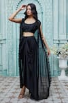 Buy_Ariyana Couture_Black Jacket Viscose Georgette Striped And Draped Skirt Set For Women_at_Aza_Fashions