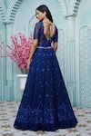 Aariyana Couture_Blue Butterfly Net Embroidered Floral Plunge V Neck Bridal Lehenga Set _Online_at_Aza_Fashions