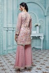 Aariyana Couture_Peach Butterfly Net Embroidered Floral Notched Kurta Sharara Set  _Online_at_Aza_Fashions