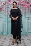 Buy_Aariyana Couture_Black Kurta Viscose Georgette Embroidered Floral Boat Set _Online_at_Aza_Fashions