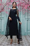 Shop_Aariyana Couture_Black Kurta Viscose Georgette Embroidered Floral Boat Set _Online_at_Aza_Fashions