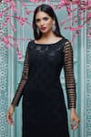 Aariyana Couture_Black Kurta Viscose Georgette Embroidered Floral Boat Set _at_Aza_Fashions