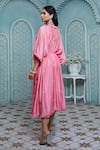 Aariyana Couture_Peach Kaftan Cotton Silk Embroidered Floral Notched  _Online_at_Aza_Fashions