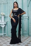 Buy_Aariyana Couture_Black Saree And Blouse Viscose Georgette Embroidered Draped Ruffle & Work Set _at_Aza_Fashions