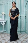 Buy_Ariyana Couture_Black Saree And Blouse: Viscose Georgette Draped Ruffle & Work Set For Women_Online_at_Aza_Fashions
