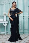 Ariyana Couture_Black Saree And Blouse: Viscose Georgette Draped Ruffle & Work Set For Women_at_Aza_Fashions