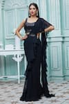 Shop_Ariyana Couture_Black Saree And Blouse: Viscose Georgette Draped Ruffle & Work Set For Women_Online_at_Aza_Fashions