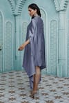 Aariyana Couture_Grey Kaftan Modal Satin Embroidered Bead Mandarin Collar Mirror Work Asymmetric _Online_at_Aza_Fashions