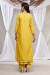 Shop_Made in Pinkcity_Yellow Chanderi Embroidered Floral Motifs Round Kurta Set _at_Aza_Fashions