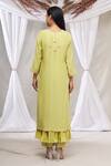 Shop_Made in Pinkcity_Green Spun Silk Embroidered Floral Motifs Round Kurta Set  _at_Aza_Fashions