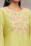 Made in Pinkcity_Green Spun Silk Embroidered Floral Motifs Round Kurta Set  _at_Aza_Fashions