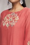 Made in Pinkcity_Red Chanderi Embroidered Floral Motifs Round Kurta Set  _at_Aza_Fashions