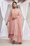 Buy_Made in Pinkcity_Pink Chanderi Embroidered Floral Motifs Round Kurta Set  _at_Aza_Fashions