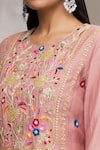 Made in Pinkcity_Pink Chanderi Embroidered Floral Motifs Round Kurta Set  _at_Aza_Fashions