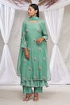 Buy_Made in Pinkcity_Blue Chanderi Embroidered Floral Motifs Round Kurta Set _at_Aza_Fashions
