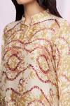 PUNIT BALANA_Yellow Silk Satin Embroidered Patch Work Mandarin Collar Abstract Print Tunic _at_Aza_Fashions