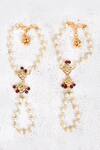 Shop_Just Shradhas_Gold Plated Pearls, Beads Kundan Hathphool Set _at_Aza_Fashions