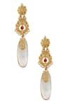 Buy_Arnimaa_Gold Plated Stone And Pearl Brass Carved Earrings _at_Aza_Fashions