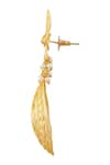 Arnimaa_Gold Plated Pearls Leaf Motif Carved Earrings _at_Aza_Fashions