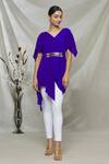 Buy Megha Garg Blue Crepe Sequins V Neck Draped Asymmetric Top at Aza Fashions Buy_Megha Garg_Blue Crepe Sequins V Neck Draped Asymmetric Top _at_Aza_Fashions