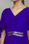 Megha Garg Blue Crepe Sequins V Neck Draped Asymmetric Top at Aza Fashions Megha Garg_Blue Crepe Sequins V Neck Draped Asymmetric Top _at_Aza_Fashions