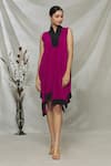 Buy_Megha Garg_Pink Crepe V Neck Draped Asymmetric Dress _at_Aza_Fashions