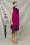 Megha Garg_Pink Crepe V Neck Draped Asymmetric Dress _Online_at_Aza_Fashions