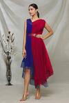 Buy Megha Garg Blue Crepe Sequins V Neck Colourblock Dress at Aza Fashions Buy_Megha Garg_Blue Crepe Sequins V Neck Colourblock Dress _at_Aza_Fashions