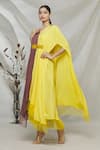Buy_Megha Garg_Yellow Crepe Sequins V Neck Colourblock Draped Dress _at_Aza_Fashions