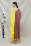 Shop_Megha Garg_Yellow Crepe Sequins V Neck Colourblock Draped Dress _at_Aza_Fashions