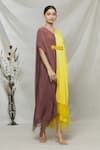 Buy_Megha Garg_Yellow Crepe Sequins V Neck Colourblock Draped Dress _Online_at_Aza_Fashions