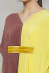Megha Garg_Yellow Crepe Sequins V Neck Colourblock Draped Dress _at_Aza_Fashions