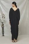 Shop Megha Garg Black Crepe Bead Work, Sequins V Neck Draped Jumpsuit at Aza Fashions Shop_Megha Garg_Black Crepe Bead Work, Sequins V Neck Draped Jumpsuit _at_Aza_Fashions