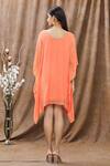 Shop_Arpan Vohra_Orange Georgette Mirror And Thread, Bugle Beads Notched Asymmetric Kaftan_at_Aza_Fashions