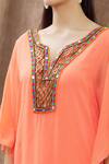 Arpan Vohra_Orange Georgette Mirror And Thread, Bugle Beads Notched Asymmetric Kaftan_at_Aza_Fashions