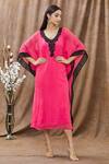 Buy_Arpan Vohra_Pink Georgette Bugle And V Neck Color Block Kaftan_at_Aza_Fashions